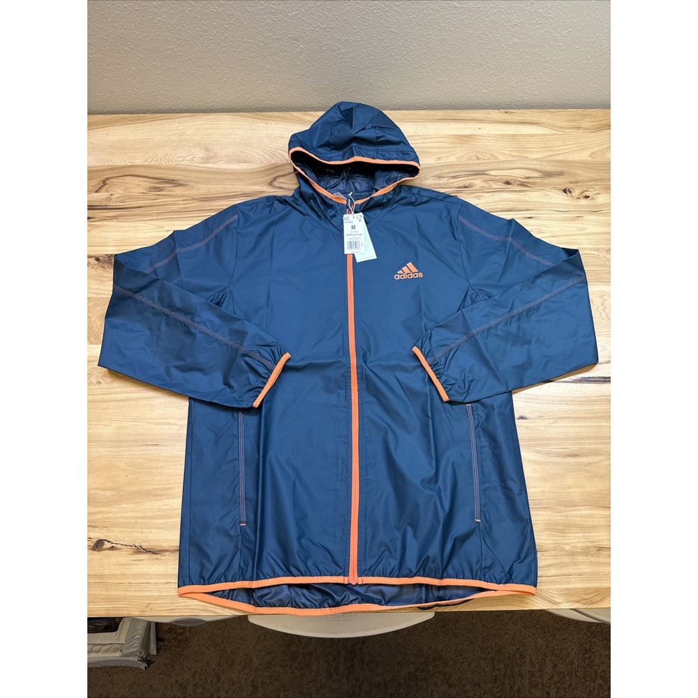 Adidas Mens Teal Orange Polyester Windbreaker Hooded Full Zip Jacket Size Medium